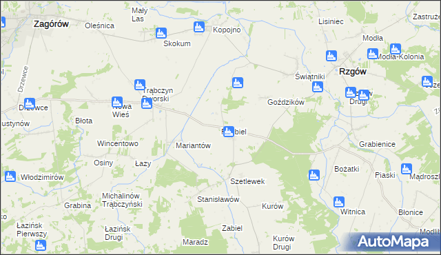 mapa Podbiel gmina Zagórów, Podbiel gmina Zagórów na mapie Targeo