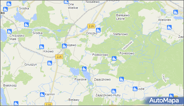 mapa Podborowo gmina Pniewy, Podborowo gmina Pniewy na mapie Targeo