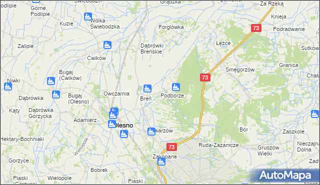 mapa Podborze gmina Olesno, Podborze gmina Olesno na mapie Targeo