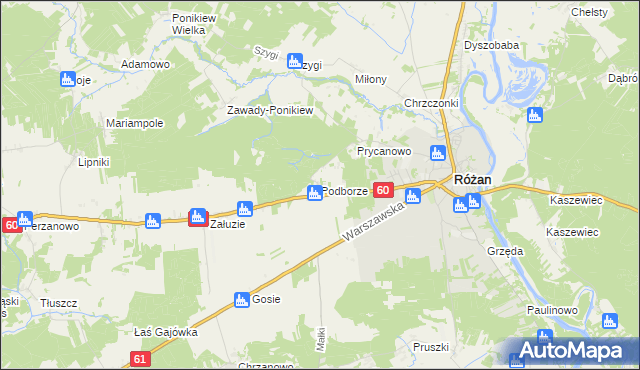 mapa Podborze gmina Różan, Podborze gmina Różan na mapie Targeo