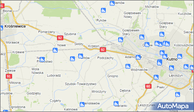 mapa Podczachy gmina Kutno, Podczachy gmina Kutno na mapie Targeo