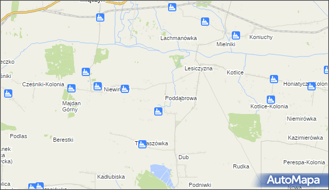 mapa Poddąbrowa gmina Miączyn, Poddąbrowa gmina Miączyn na mapie Targeo