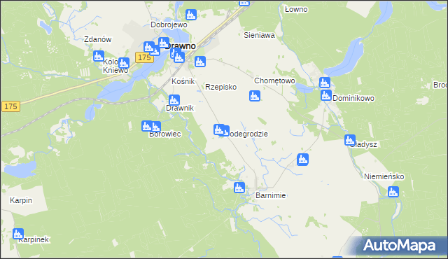 mapa Podegrodzie gmina Drawno, Podegrodzie gmina Drawno na mapie Targeo