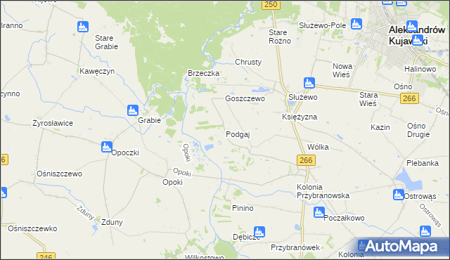 mapa Podgaj gmina Aleksandrów Kujawski, Podgaj gmina Aleksandrów Kujawski na mapie Targeo