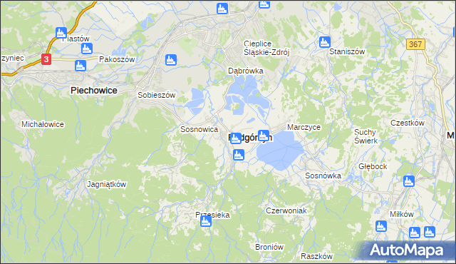 mapa Podgórzyn powiat jeleniogórski, Podgórzyn powiat jeleniogórski na mapie Targeo