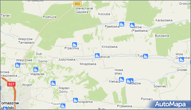 mapa Podhorce gmina Tomaszów Lubelski, Podhorce gmina Tomaszów Lubelski na mapie Targeo