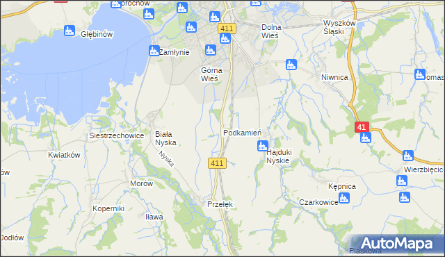 mapa Podkamień gmina Nysa, Podkamień gmina Nysa na mapie Targeo