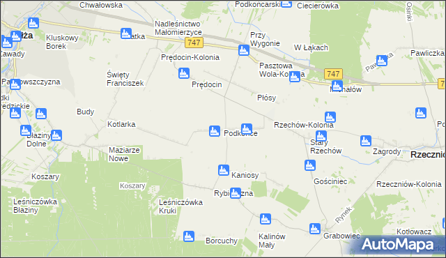 mapa Podkońce gmina Rzeczniów, Podkońce gmina Rzeczniów na mapie Targeo