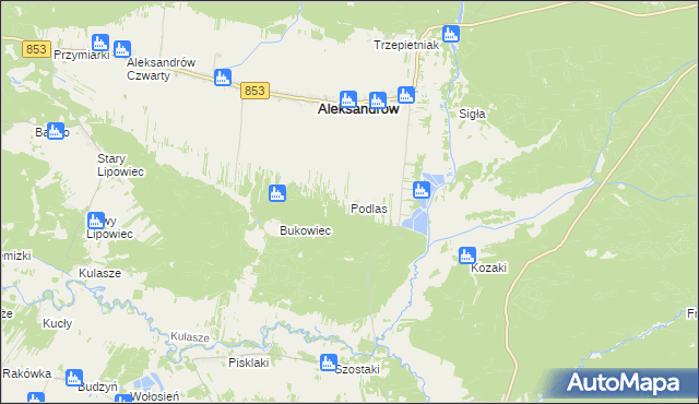 mapa Podlas gmina Aleksandrów, Podlas gmina Aleksandrów na mapie Targeo