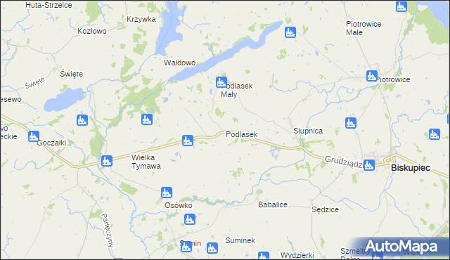 mapa Podlasek gmina Biskupiec, Podlasek gmina Biskupiec na mapie Targeo