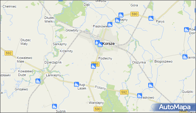 mapa Podlechy gmina Korsze, Podlechy gmina Korsze na mapie Targeo