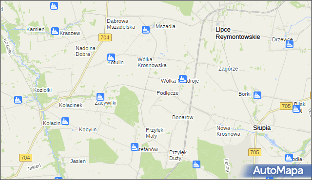 mapa Podłęcze gmina Słupia, Podłęcze gmina Słupia na mapie Targeo
