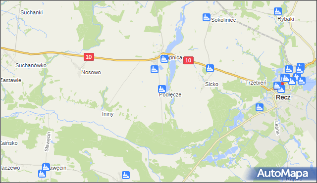 mapa Podłęcze gmina Suchań, Podłęcze gmina Suchań na mapie Targeo