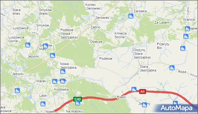 mapa Podlesie gmina Czarna, Podlesie gmina Czarna na mapie Targeo