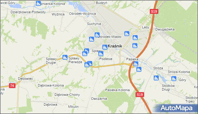 mapa Podlesie gmina Kraśnik, Podlesie gmina Kraśnik na mapie Targeo