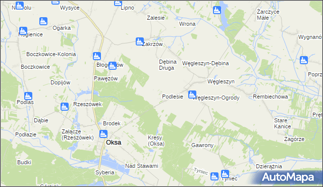 mapa Podlesie gmina Oksa, Podlesie gmina Oksa na mapie Targeo