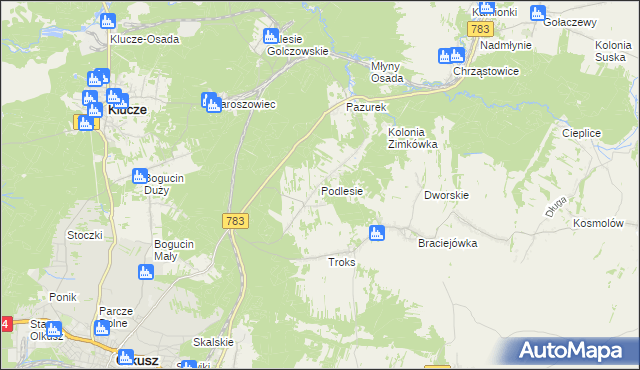 mapa Podlesie gmina Olkusz, Podlesie gmina Olkusz na mapie Targeo