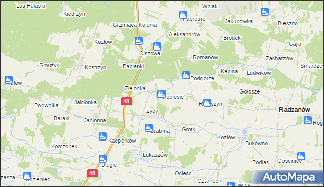 mapa Podlesie gmina Radzanów, Podlesie gmina Radzanów na mapie Targeo