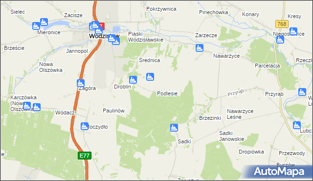 mapa Podlesie gmina Wodzisław, Podlesie gmina Wodzisław na mapie Targeo