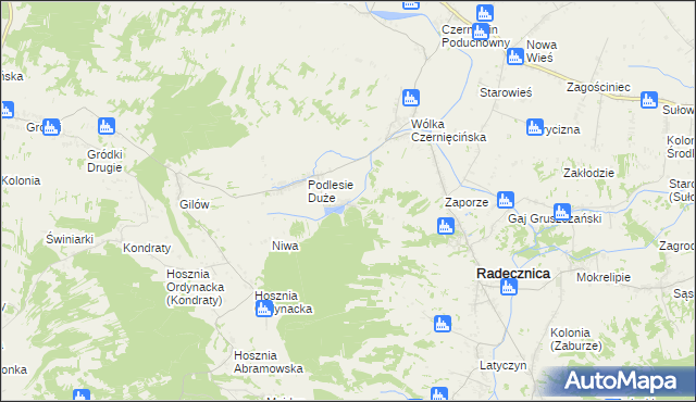 mapa Podlesie Małe gmina Radecznica, Podlesie Małe gmina Radecznica na mapie Targeo