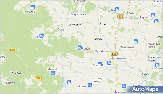 mapa Podole gmina Tłuchowo, Podole gmina Tłuchowo na mapie Targeo