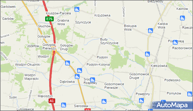 mapa Podolin gmina Moszczenica, Podolin gmina Moszczenica na mapie Targeo
