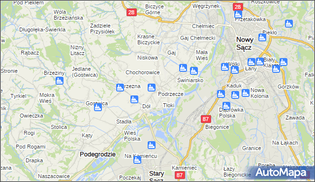 mapa Podrzecze gmina Podegrodzie, Podrzecze gmina Podegrodzie na mapie Targeo