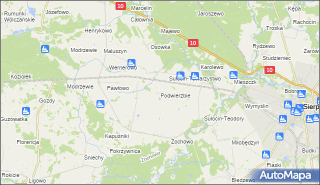 mapa Podwierzbie gmina Sierpc, Podwierzbie gmina Sierpc na mapie Targeo