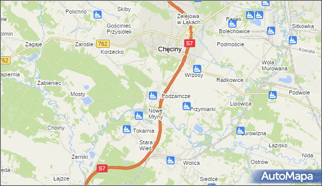 mapa Podzamcze gmina Chęciny, Podzamcze gmina Chęciny na mapie Targeo