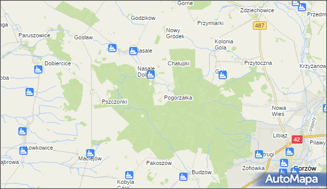 mapa Pogorzałka gmina Byczyna, Pogorzałka gmina Byczyna na mapie Targeo