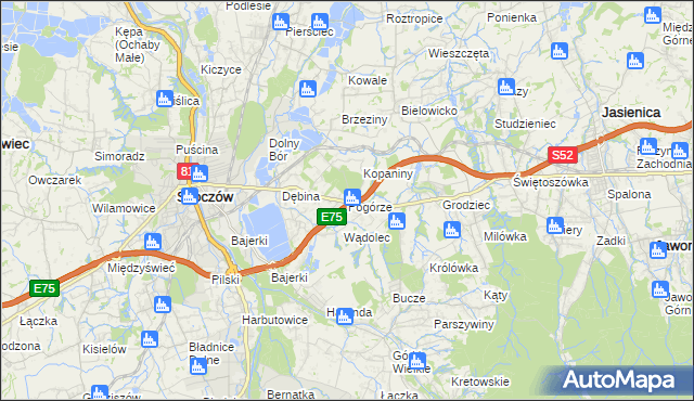 mapa Pogórze gmina Skoczów, Pogórze gmina Skoczów na mapie Targeo