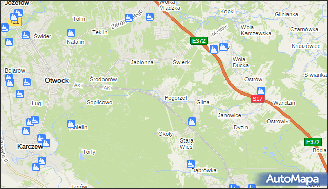 mapa Pogorzel gmina Celestynów, Pogorzel gmina Celestynów na mapie Targeo