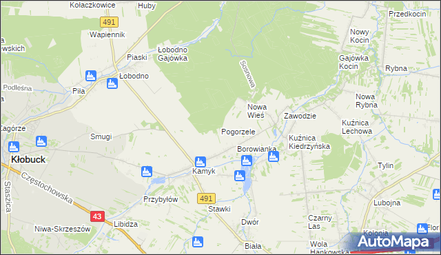 mapa Pogorzele gmina Kłobuck, Pogorzele gmina Kłobuck na mapie Targeo