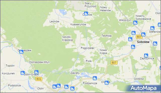 mapa Pogorzelec gmina Maciejowice, Pogorzelec gmina Maciejowice na mapie Targeo