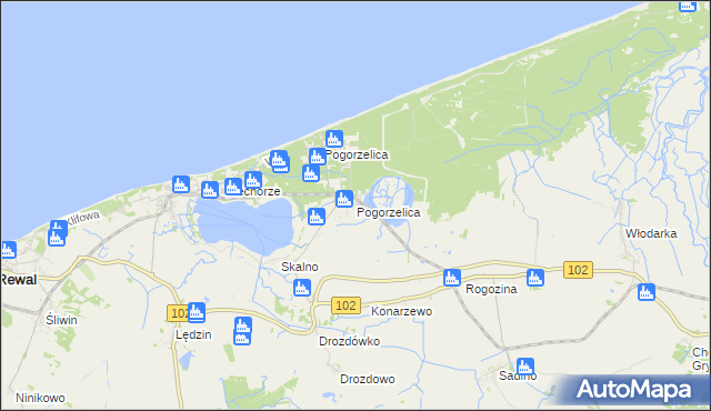 mapa Pogorzelica gmina Karnice, Pogorzelica gmina Karnice na mapie Targeo