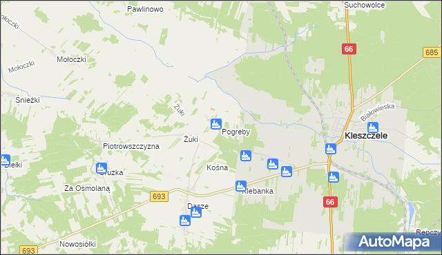 mapa Pogreby, Pogreby na mapie Targeo