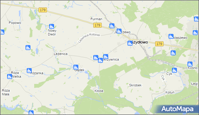 mapa Pokrzywnica gmina Szydłowo, Pokrzywnica gmina Szydłowo na mapie Targeo
