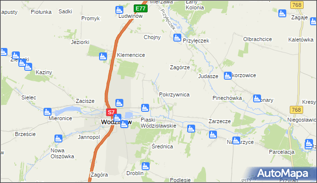 mapa Pokrzywnica gmina Wodzisław, Pokrzywnica gmina Wodzisław na mapie Targeo