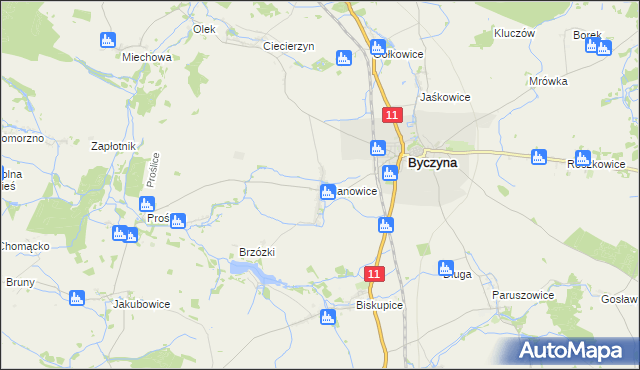 mapa Polanowice gmina Byczyna, Polanowice gmina Byczyna na mapie Targeo