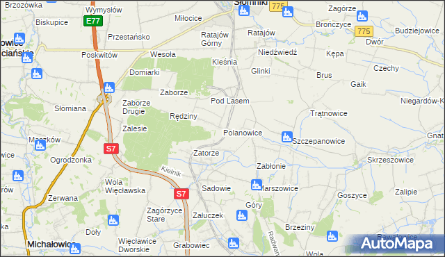 mapa Polanowice gmina Słomniki, Polanowice gmina Słomniki na mapie Targeo