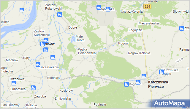 mapa Polanówka gmina Wilków, Polanówka gmina Wilków na mapie Targeo