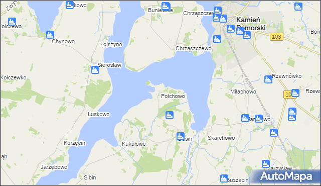 mapa Połchowo gmina Kamień Pomorski, Połchowo gmina Kamień Pomorski na mapie Targeo