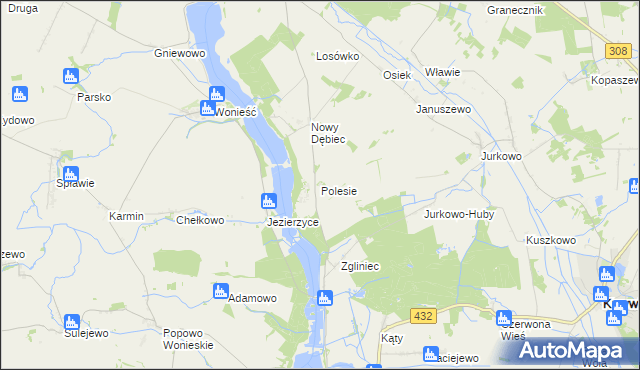 mapa Polesie gmina Krzywiń, Polesie gmina Krzywiń na mapie Targeo
