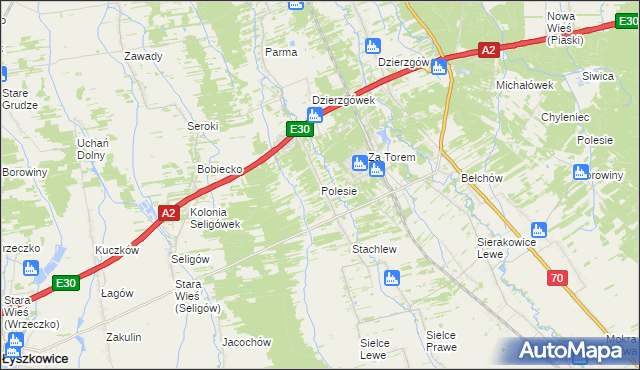 mapa Polesie gmina Łyszkowice, Polesie gmina Łyszkowice na mapie Targeo