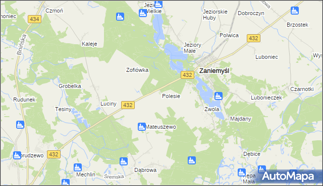 mapa Polesie gmina Zaniemyśl, Polesie gmina Zaniemyśl na mapie Targeo