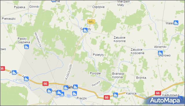 mapa Poletyły, Poletyły na mapie Targeo