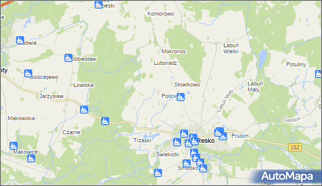 mapa Policko gmina Resko, Policko gmina Resko na mapie Targeo