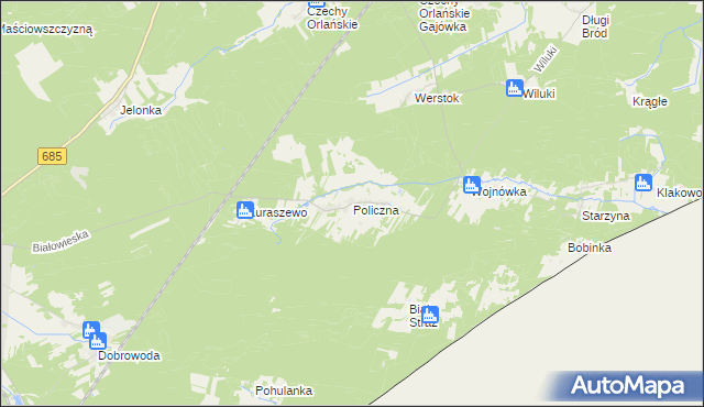 mapa Policzna gmina Kleszczele, Policzna gmina Kleszczele na mapie Targeo