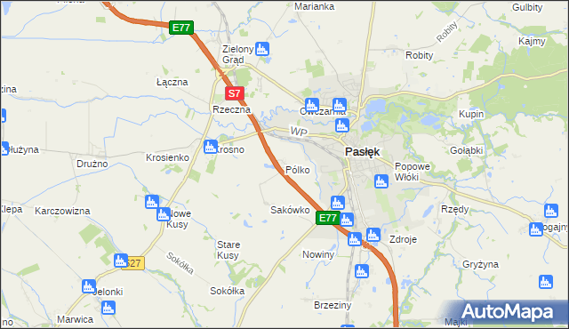 mapa Pólko gmina Pasłęk, Pólko gmina Pasłęk na mapie Targeo