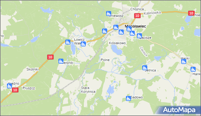 mapa Polne gmina Mirosławiec, Polne gmina Mirosławiec na mapie Targeo